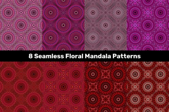 8 Pink and Red Seamless Mandala Patterns for Design & Branding