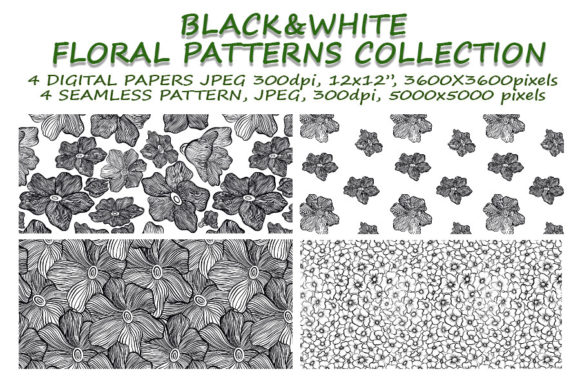 Black White Floral Patterns Collection