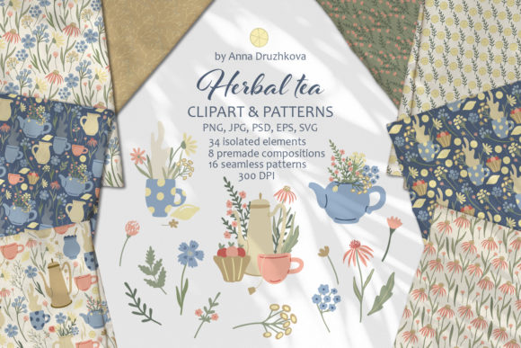 Herbal Tea Vector Clipart and Patterns for Creative Projects